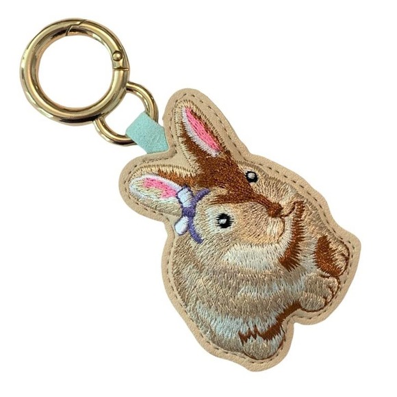 Evenchae Embroidered Bunny Rabbit Keychain, PU Leather, Gift Bag, 4.25"L - Picture 3 of 5